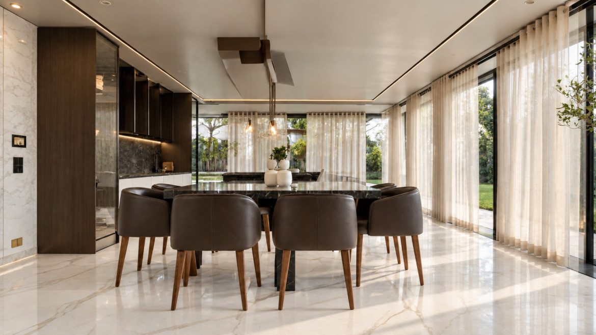 Continuidad entre arquitectura e interiorismo: el mármol como paleta cromática