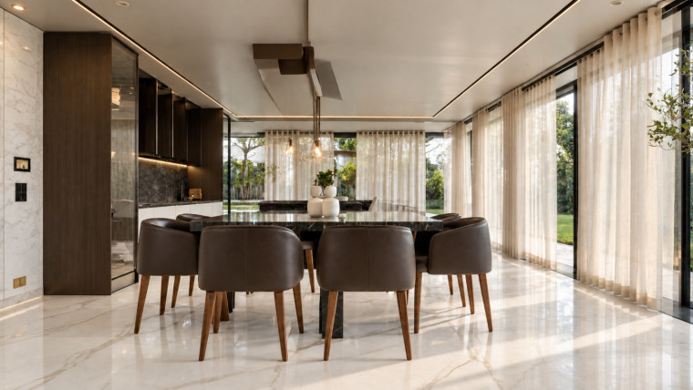 Continuidad entre arquitectura e interiorismo: el mármol como paleta cromática